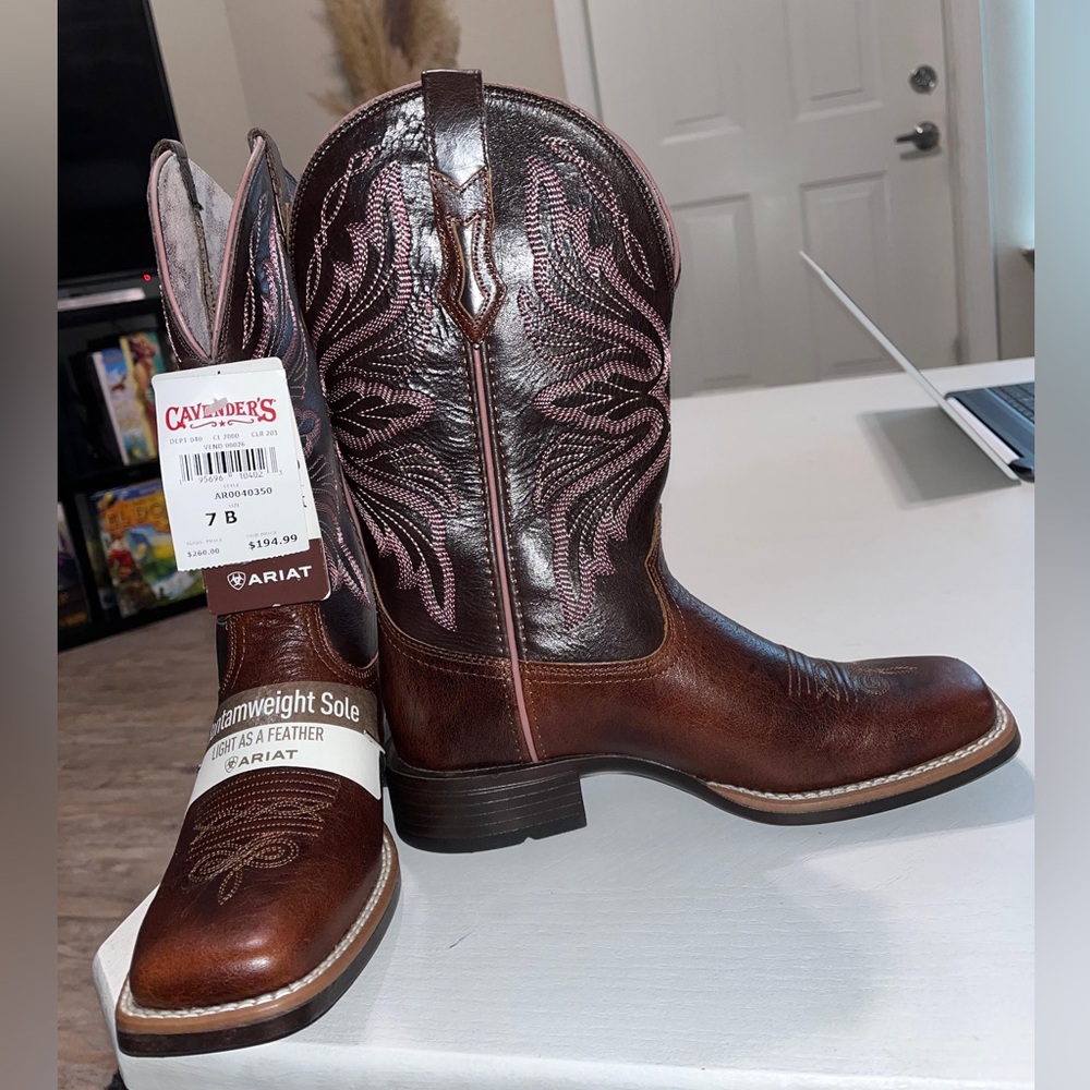 Ariat Dark Brown Boots with Light Pink Embroidery